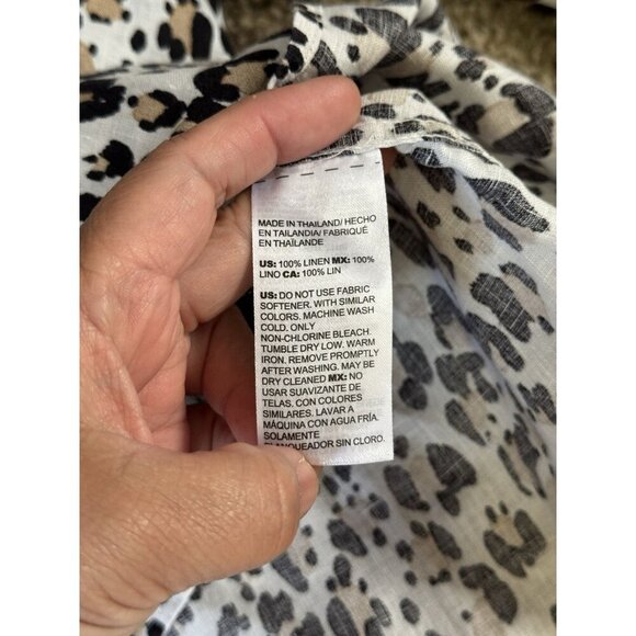 CHICOS Linen Cheetah Animal Print 3/4 Sleeve Button Down Shirt Top Sz 3 16/18 - Picture 5 of 9